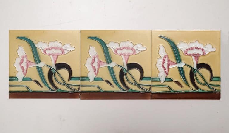 1 of the 38 Unique Antique Relief Tiles with Flower, France, circa 1900