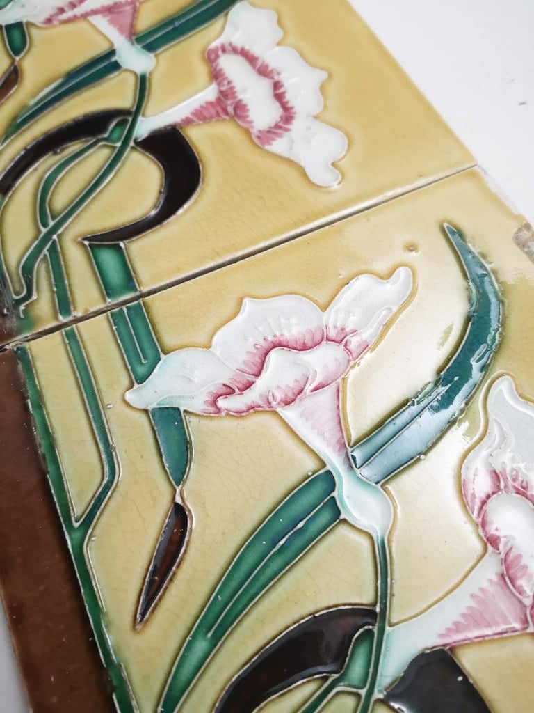 1 of the 38 Unique Antique Relief Tiles with Flower, France, circa 1900