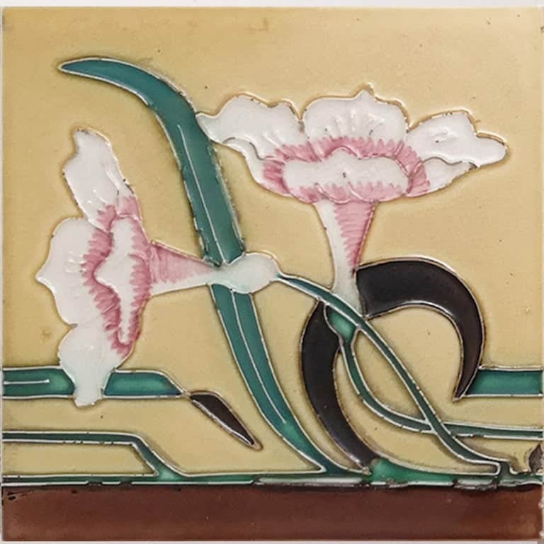 1 of the 38 Unique Antique Relief Tiles with Flower, France, circa 1900