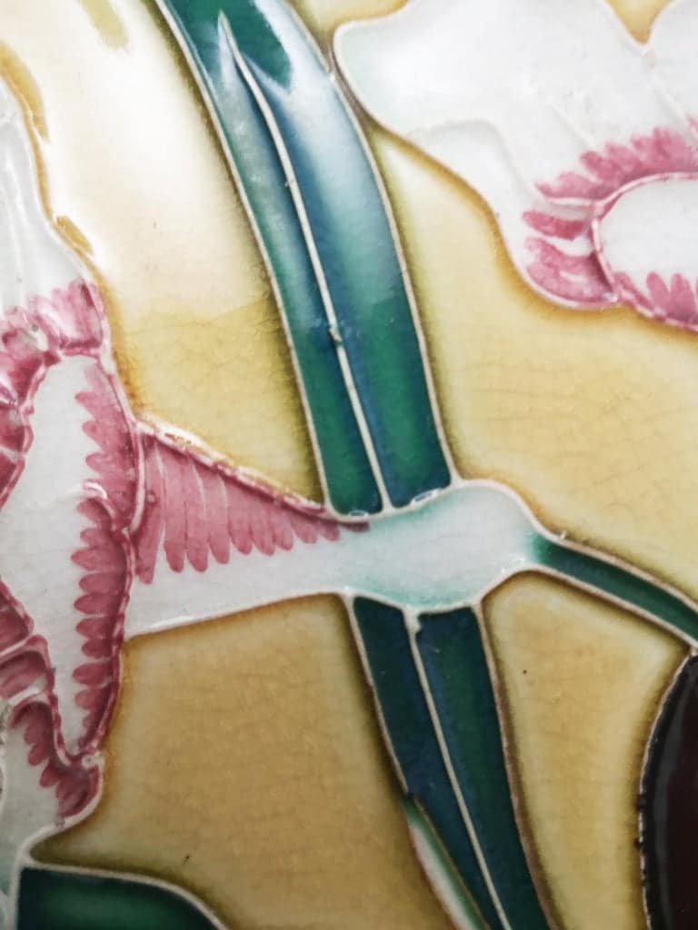 1 of the 38 Unique Antique Relief Tiles with Flower, France, circa 1900