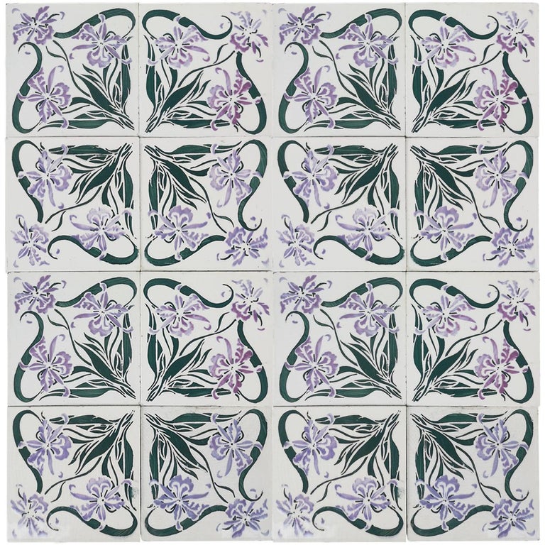 1 of the 40 Art Nouveau Wall Tiles Marque de Fabrique CF, Devres, France, 1920
