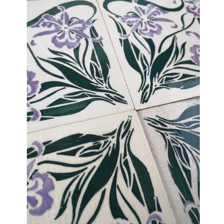 1 of the 40 Art Nouveau Wall Tiles Marque de Fabrique CF, Devres, France, 1920