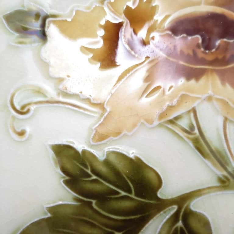 1 of the 30 Authentic Glazed Art Nouveau Relief Tiles Rose, Belga, circa 1930s
