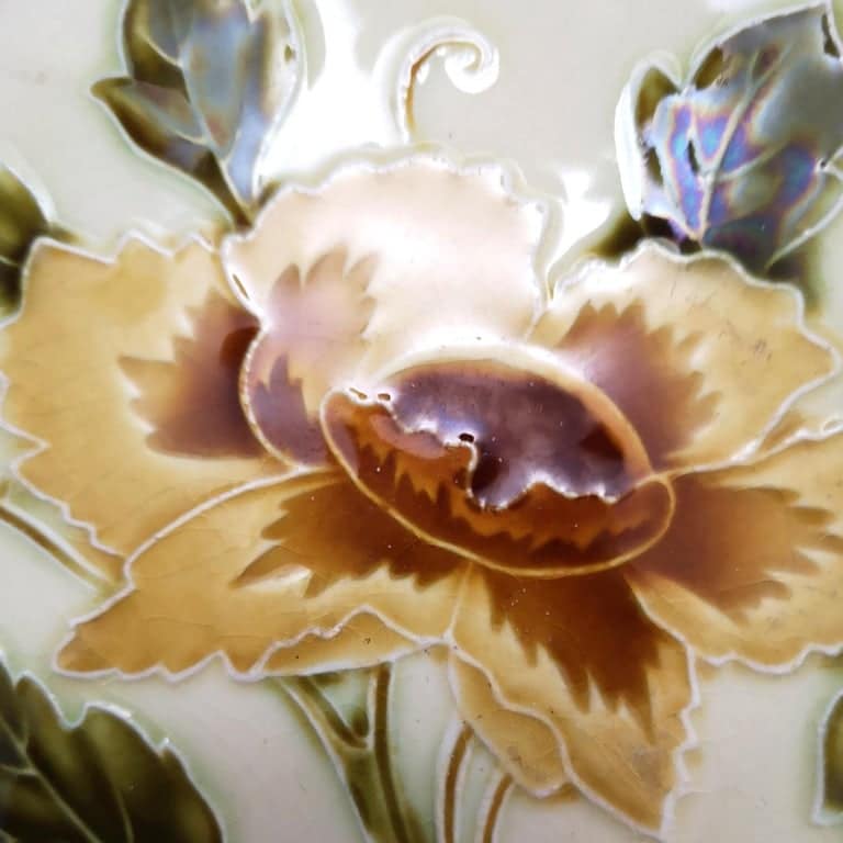 1 of the 30 Authentic Glazed Art Nouveau Relief Tiles Rose, Belga, circa 1930s