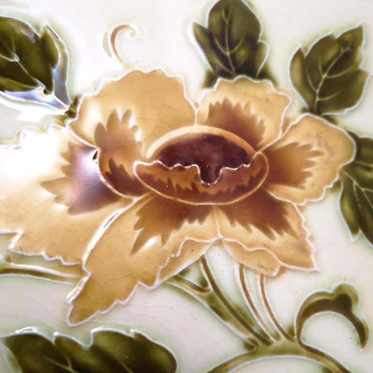 1 of the 30 Authentic Glazed Art Nouveau Relief Tiles Rose, Belga, circa 1930s