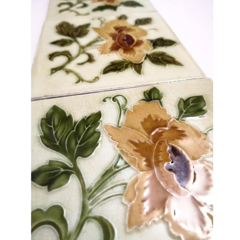 1 of the 30 Authentic Glazed Art Nouveau Relief Tiles Rose, Belga, circa 1930s