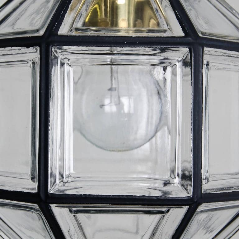 1 of the 3 Iron and Clear Glass Pedant Lights by Glashütte, 1960