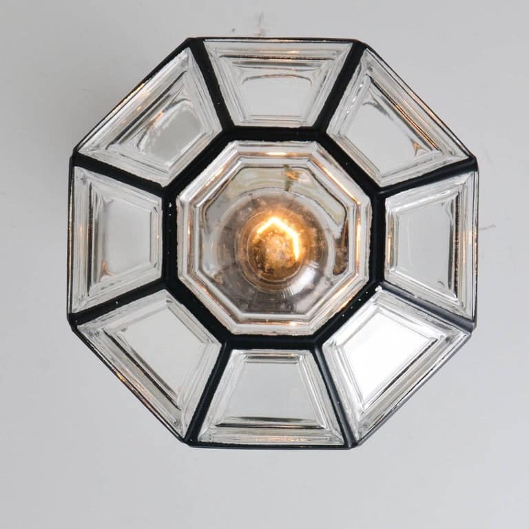 1 of the 3 Iron and Clear Glass Pedant Lights by Glashütte, 1960