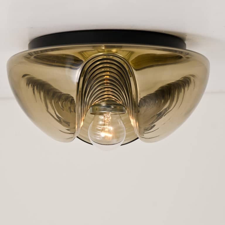 Pair Of Large Koch and Lowy Smoked Glass Wall Sconces/Flush by Peill Putzler