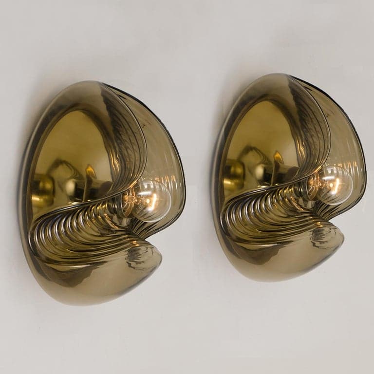 Pair Of Large Koch and Lowy Smoked Glass Wall Sconces/Flush by Peill Putzler