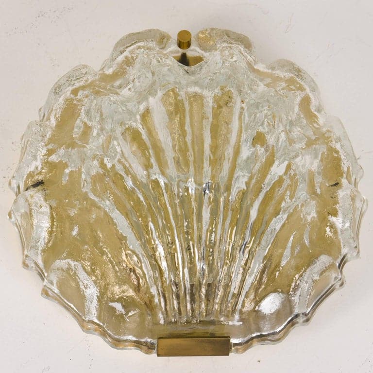 1 of the 2 Golden Ice Glass Shell Wall Sconces, 1960s