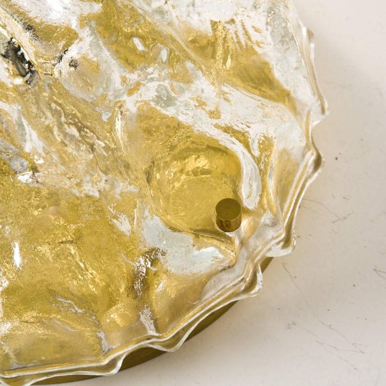 1 of the 2 Golden Ice Glass Shell Wall Sconces, 1960s