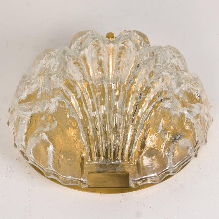 1 of the 2 Golden Ice Glass Shell Wall Sconces, 1960s