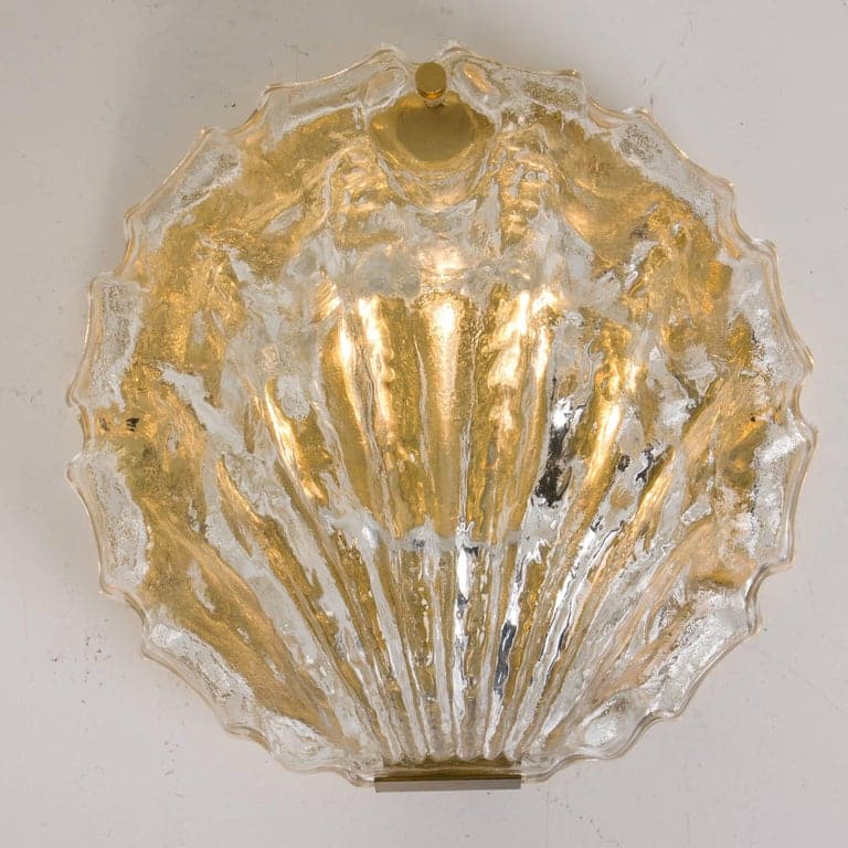1 of the 2 Golden Ice Glass Shell Wall Sconces, 1960s