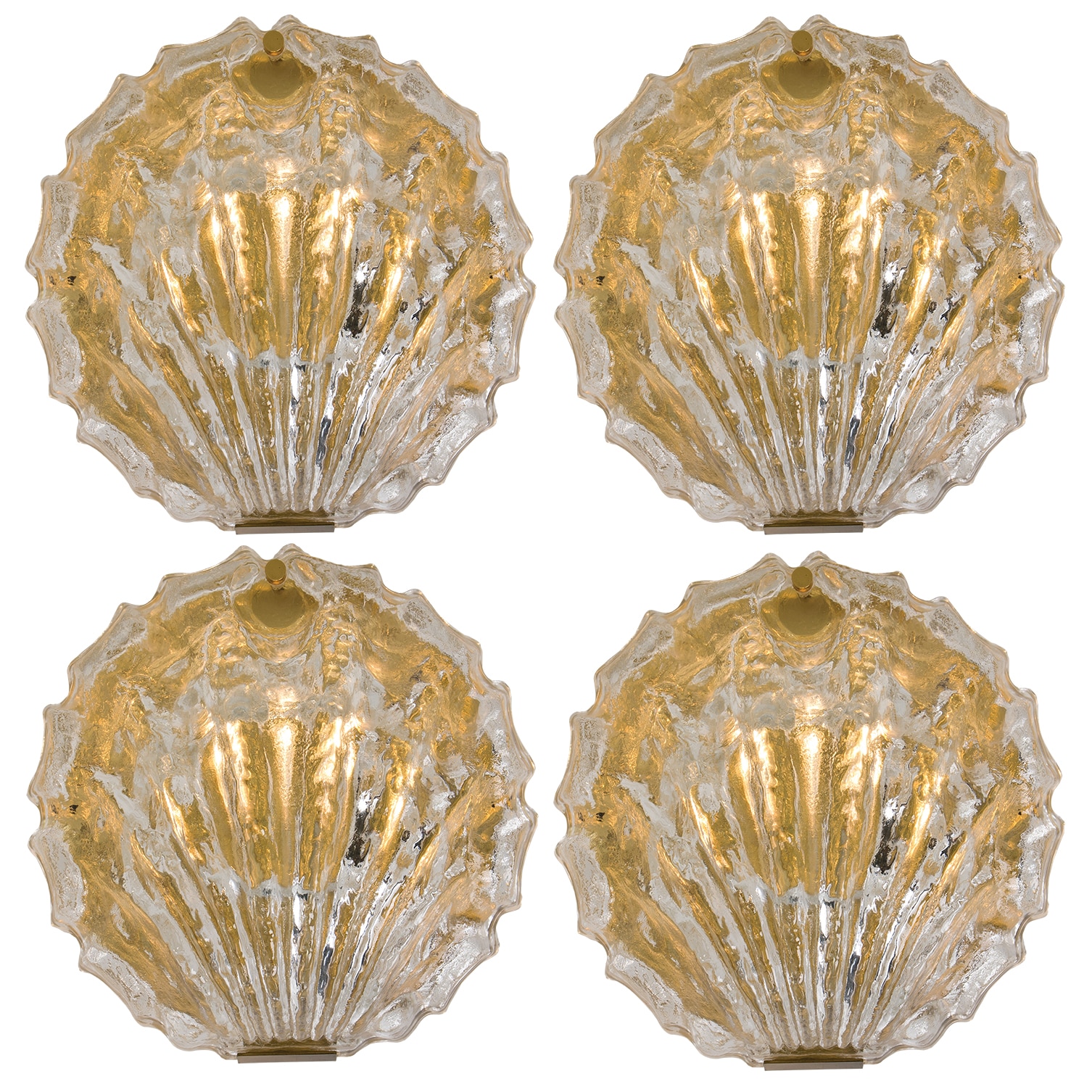 1 of the 2 Golden Ice Glass Shell Wall Sconces, 1960s