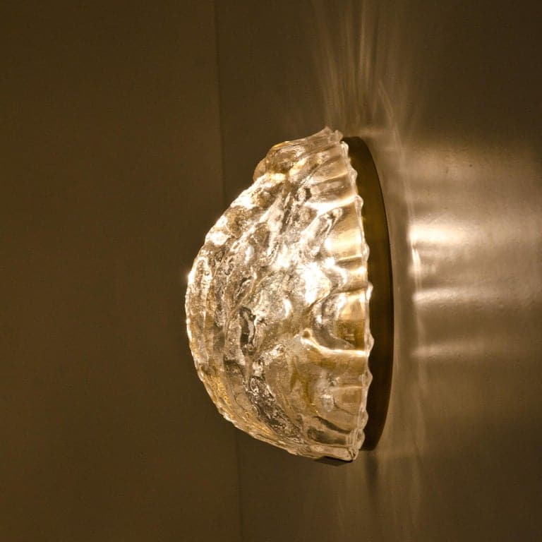 1 of the 2 Golden Ice Glass Shell Wall Sconces, 1960s
