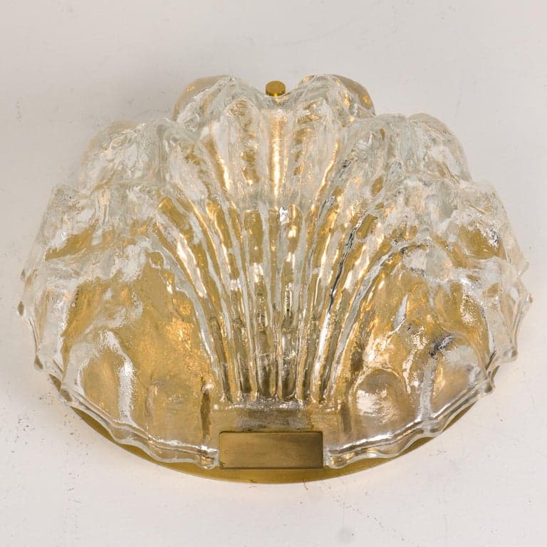1 of the 2 Golden Ice Glass Shell Wall Sconces, 1960s