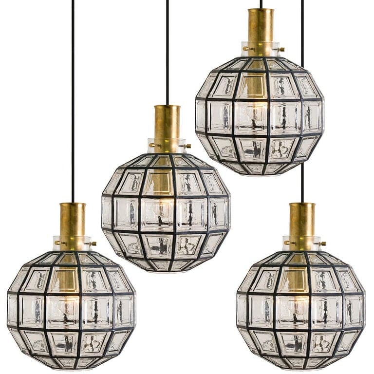 1 of the 3 Iron and Clear Glass Pedant Lights by Glashütte, 1960