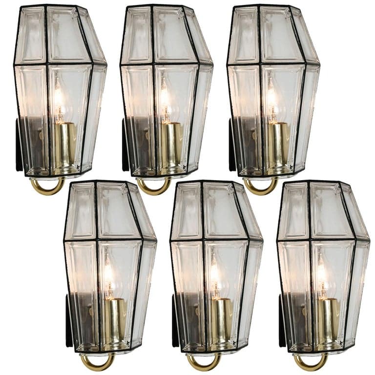 1 of the 3 Iron and Clear Glass Pedant Lights by Glashütte, 1960