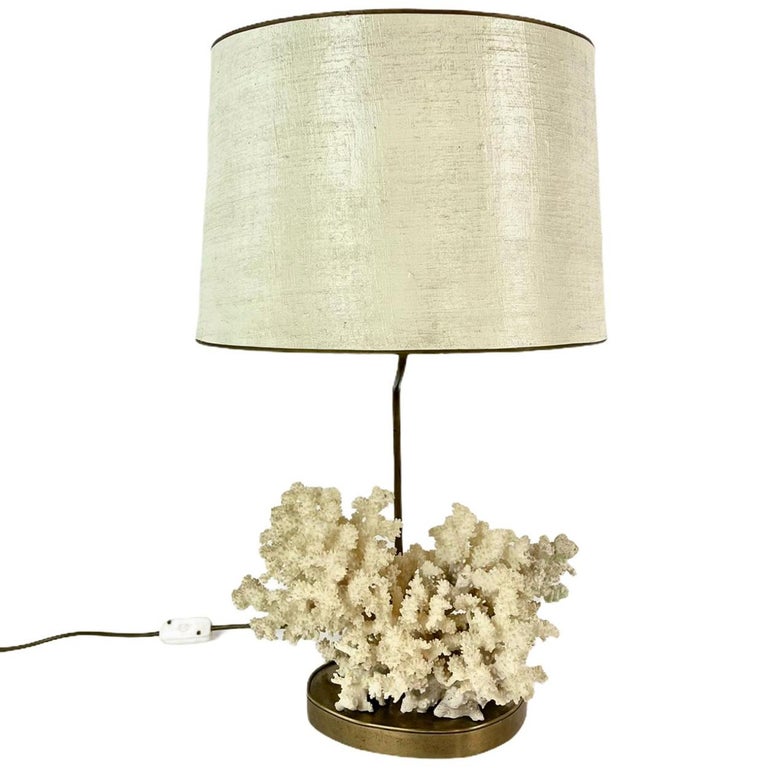 Table Lamp Brass with Coral in the Style of Willy Daro