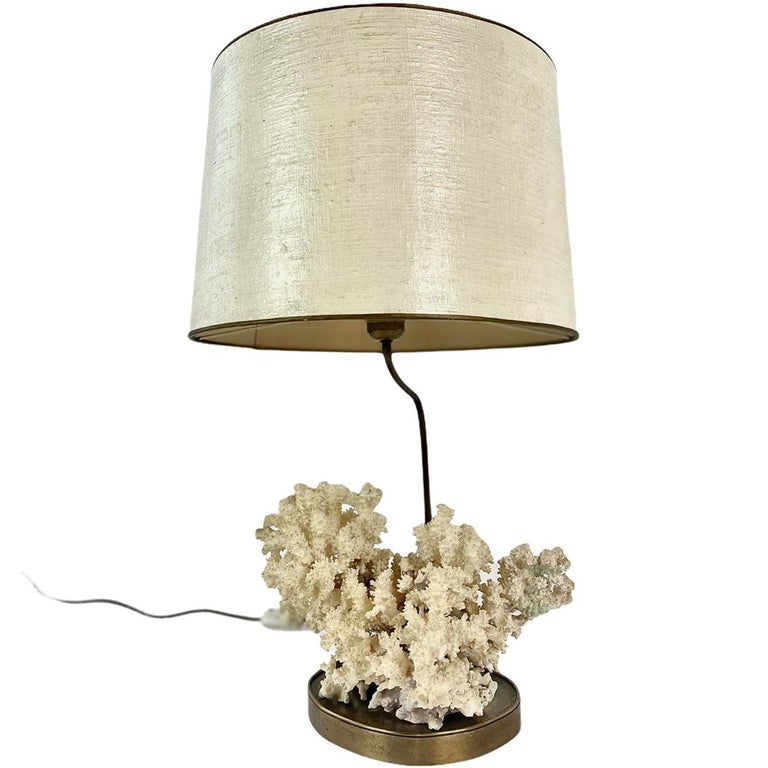 Table Lamp Brass with Coral in the Style of Willy Daro