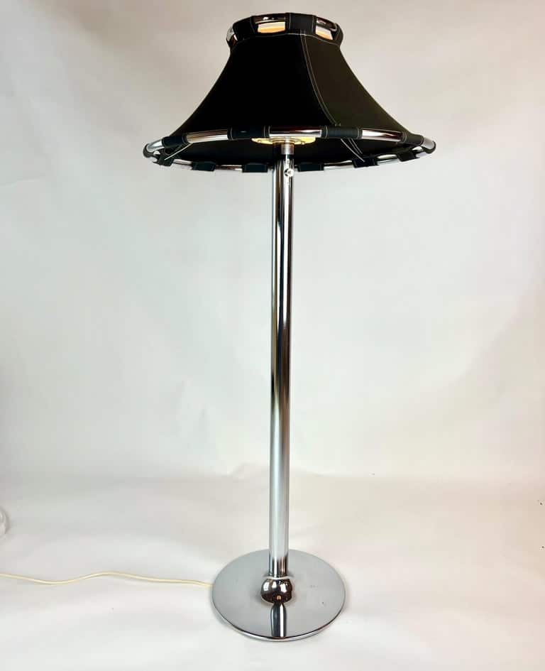 Floor Lamp in Chrome and Black Fabric