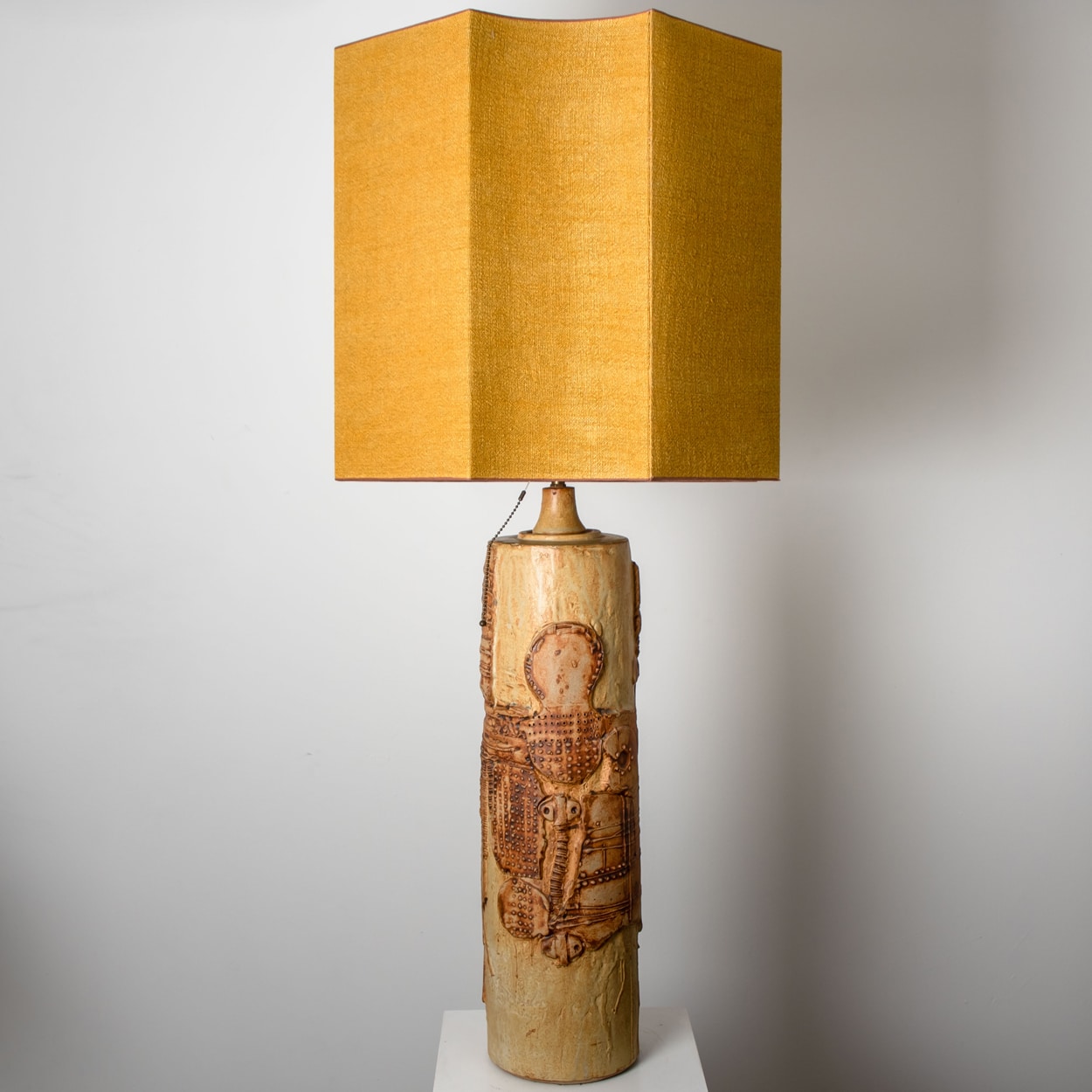 Large B. Rooke Ceramic Lamp, 1960s with Custom Made Silk Lampshade by René Houben
