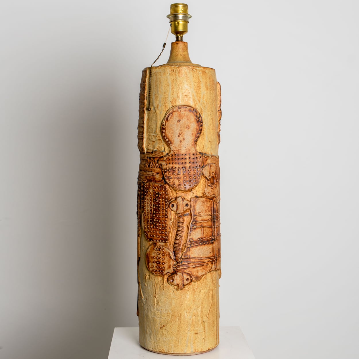 Large B. Rooke Ceramic Lamp, 1960s with Custom Made Silk Lampshade by René Houben