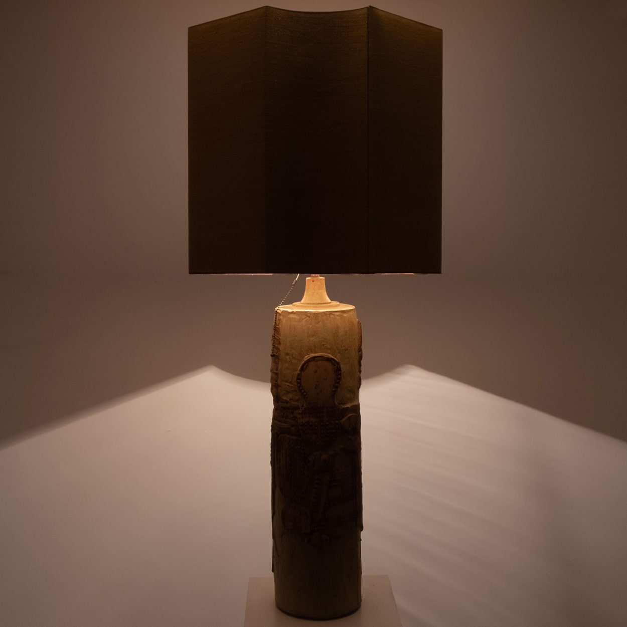 Large B. Rooke Ceramic Lamp, 1960s with Custom Made Silk Lampshade by René Houben