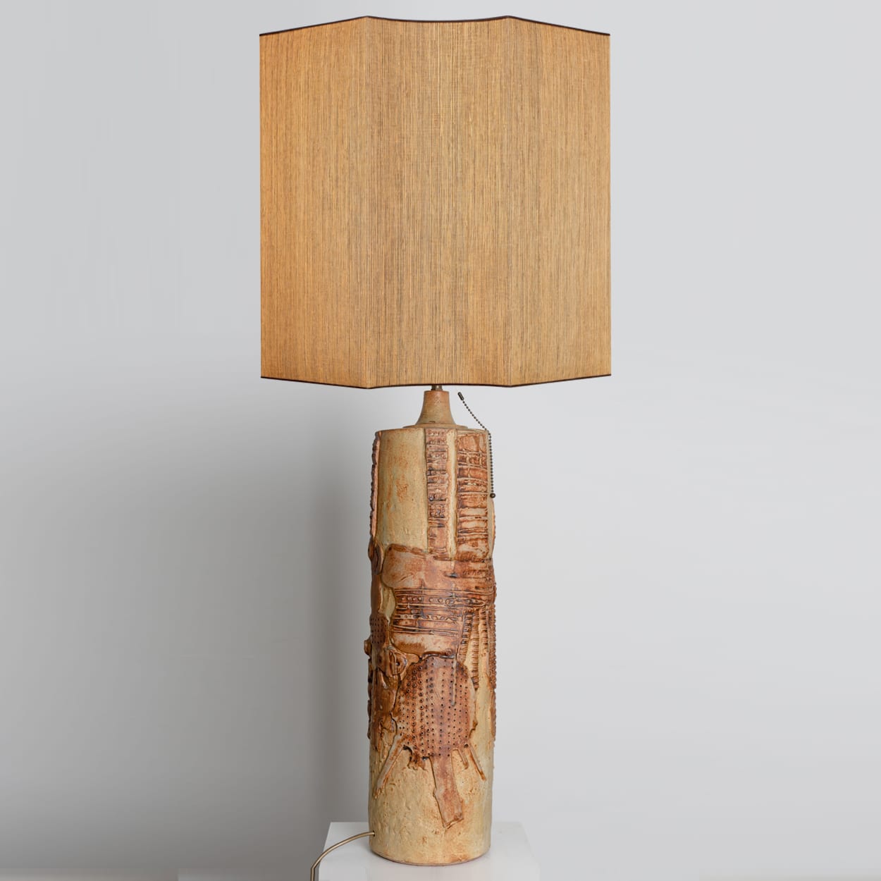 Large B. Rooke Ceramic Lamp, 1960s with Custom Made Silk Lampshade by René Houben