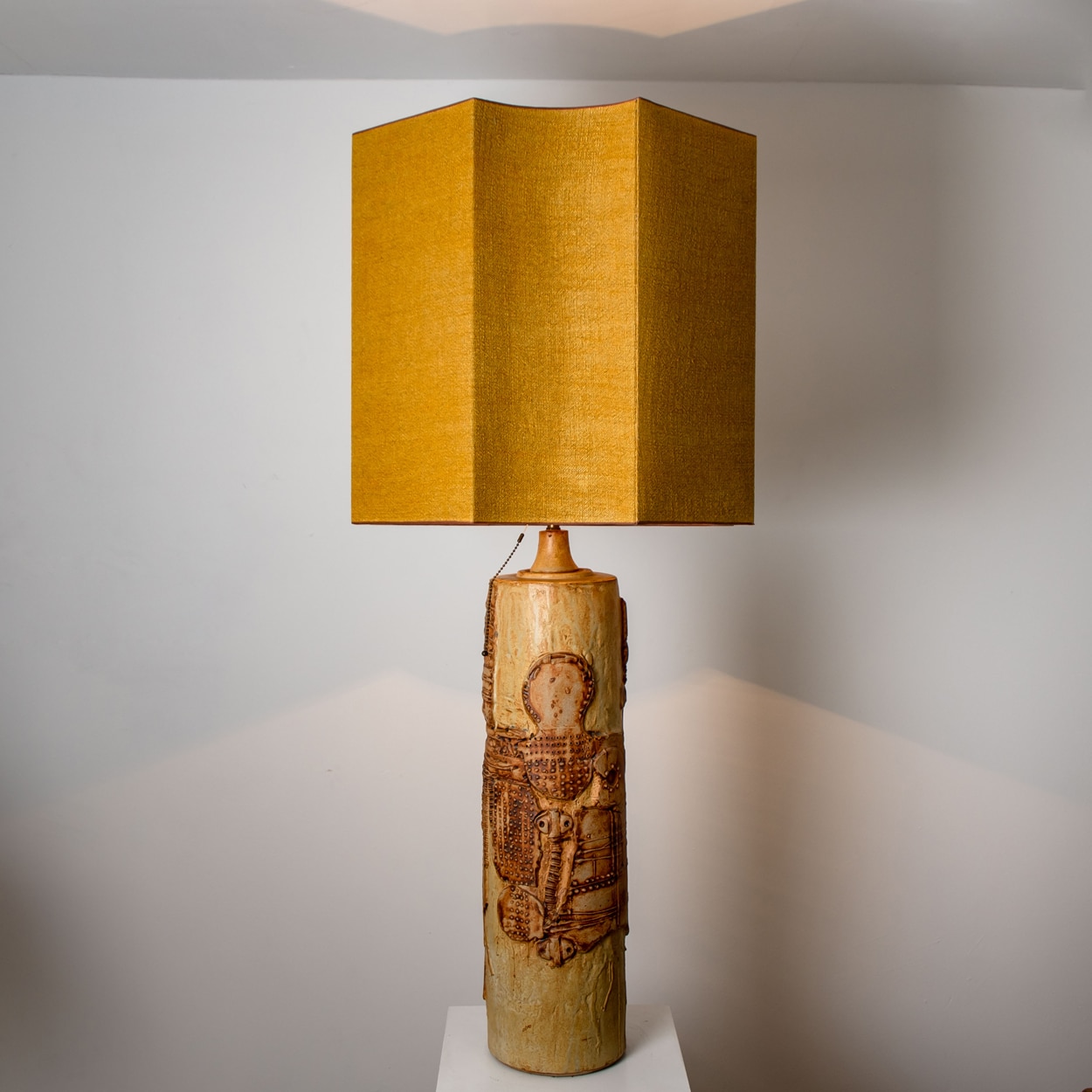 Large B. Rooke Ceramic Lamp, 1960s with Custom Made Silk Lampshade by René Houben