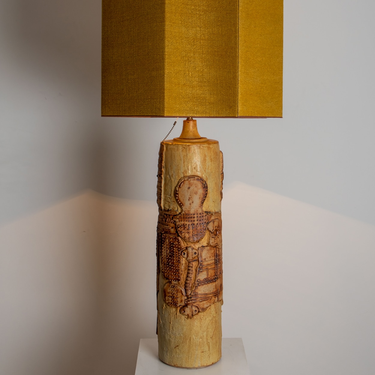 Large B. Rooke Ceramic Lamp, 1960s with Custom Made Silk Lampshade by René Houben