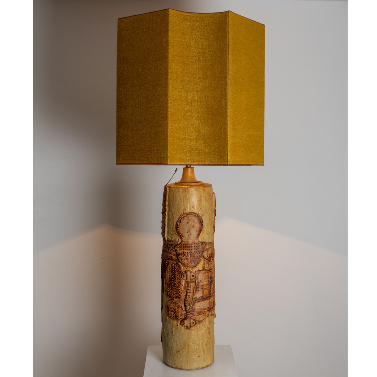 Large B. Rooke Ceramic Lamp, 1960s with Custom Made Silk Lampshade by René Houben