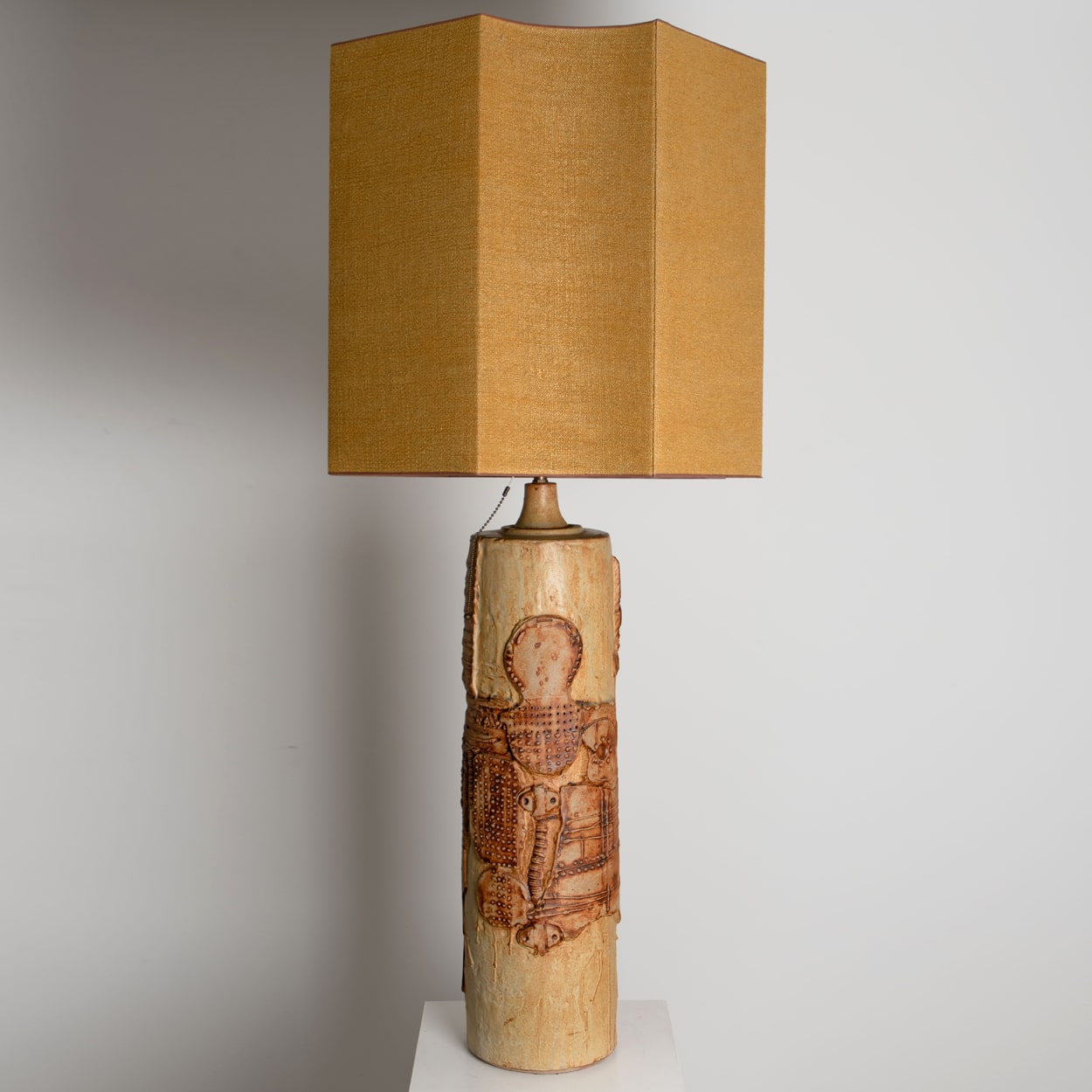 Large B. Rooke Ceramic Lamp, 1960s with Custom Made Silk Lampshade by René Houben