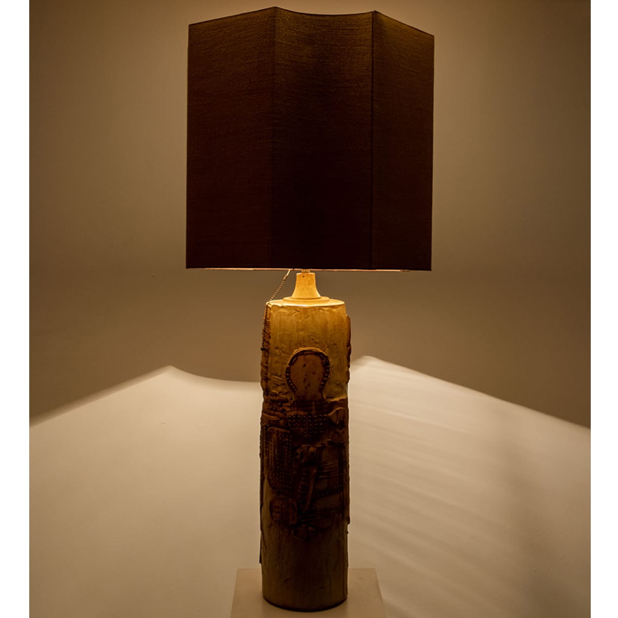 Large B. Rooke Ceramic Lamp, 1960s with Custom Made Silk Lampshade by René Houben