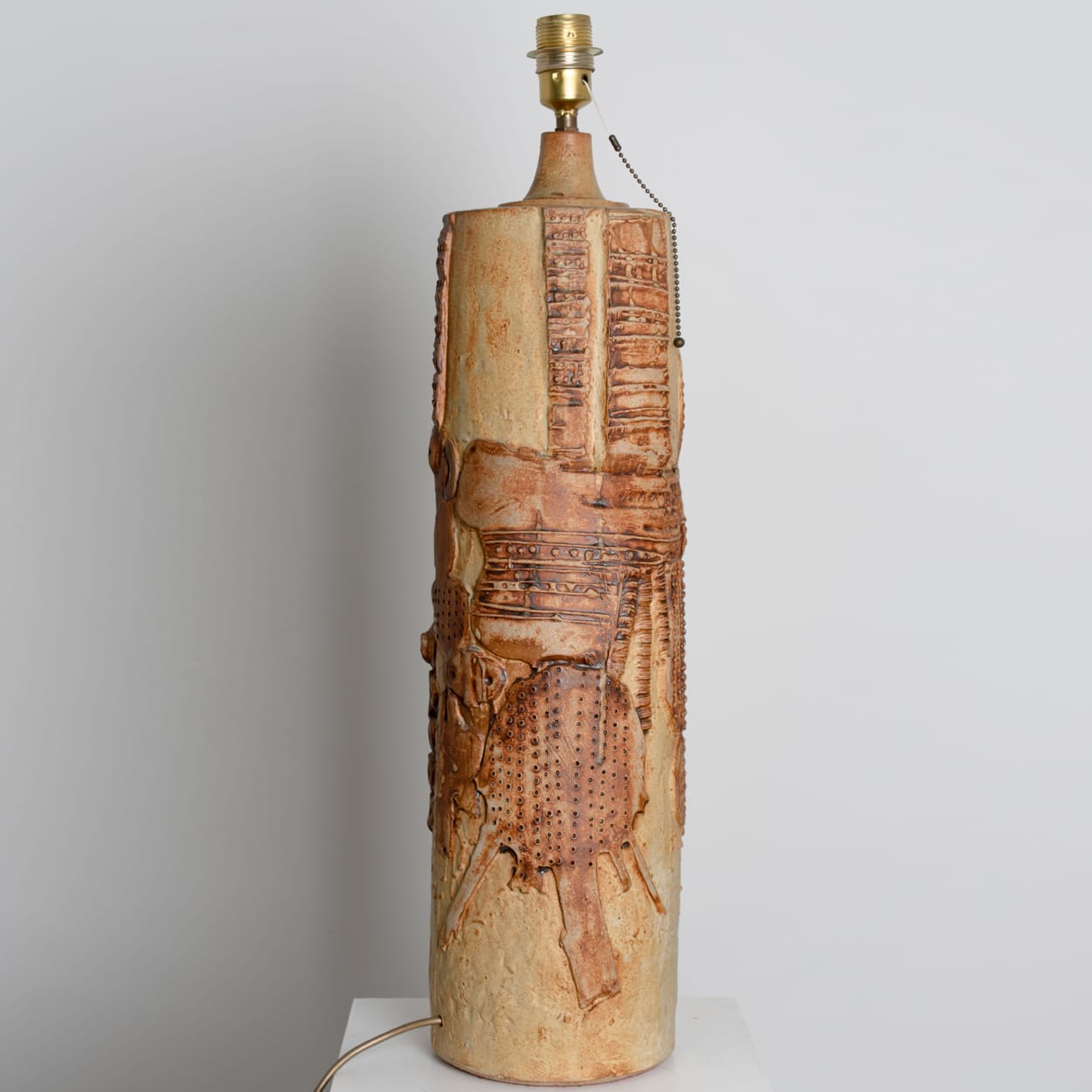 Large B. Rooke Ceramic Lamp, 1960s with Custom Made Silk Lampshade by René Houben