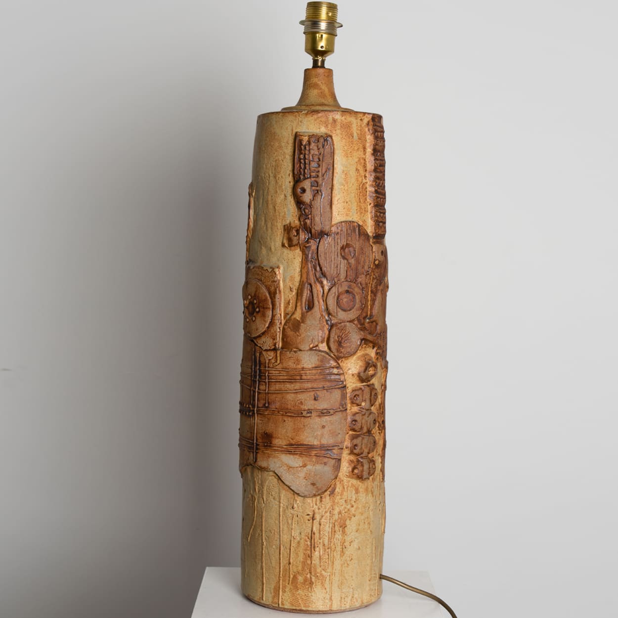 Large B. Rooke Ceramic Lamp, 1960s with Custom Made Silk Lampshade by René Houben