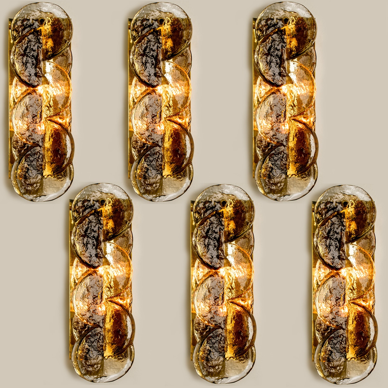 Citrus Swirl Smoked Glass Wall Lights or Sconces from J.T. Kalmar, 1968