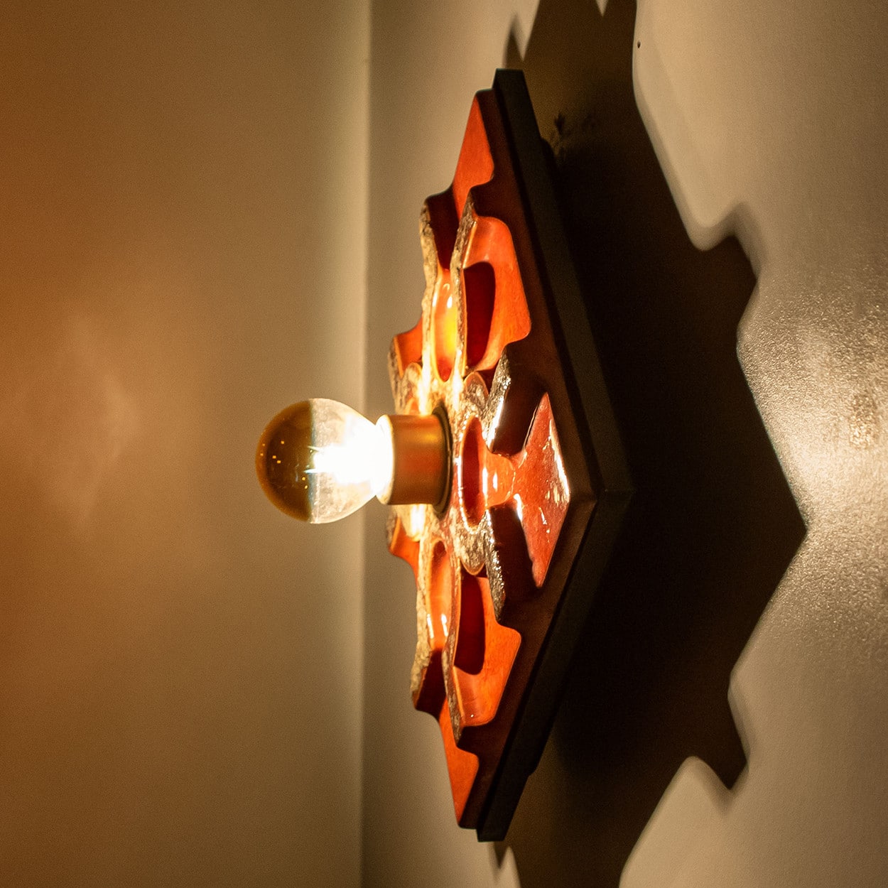 Fat Lava Brown and Red Ceramic Geometric Wall Light, West-Germany