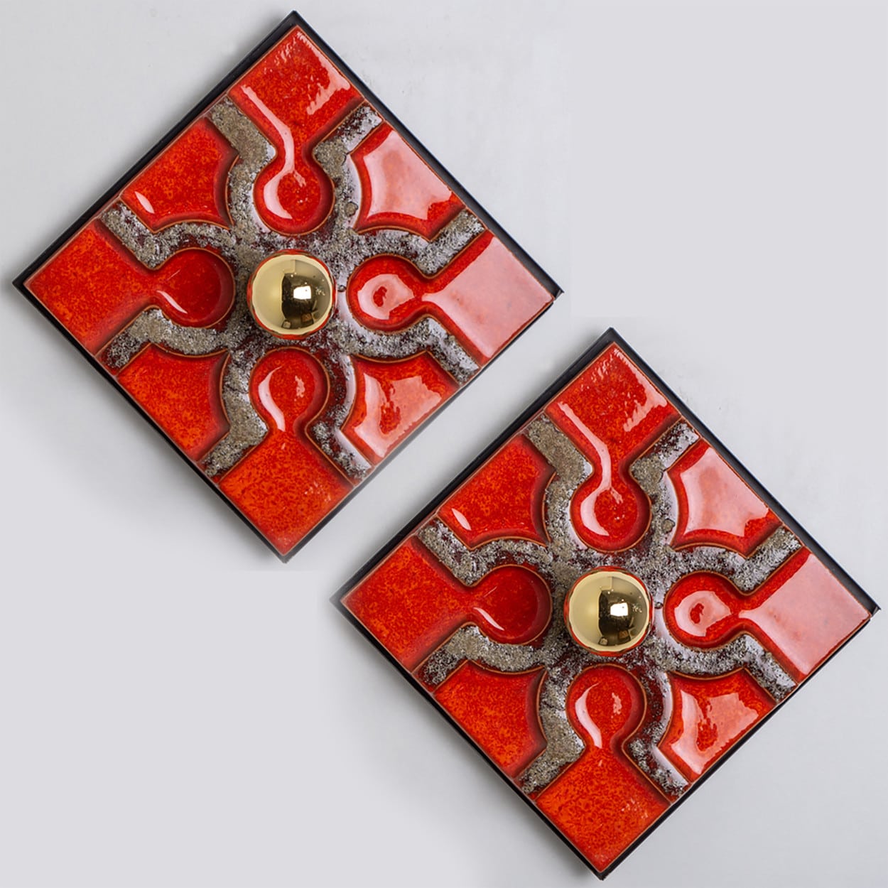 Fat Lava Brown and Red Ceramic Geometric Wall Light, West-Germany