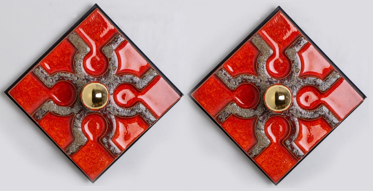 Fat Lava Brown and Red Ceramic Geometric Wall Light, West-Germany