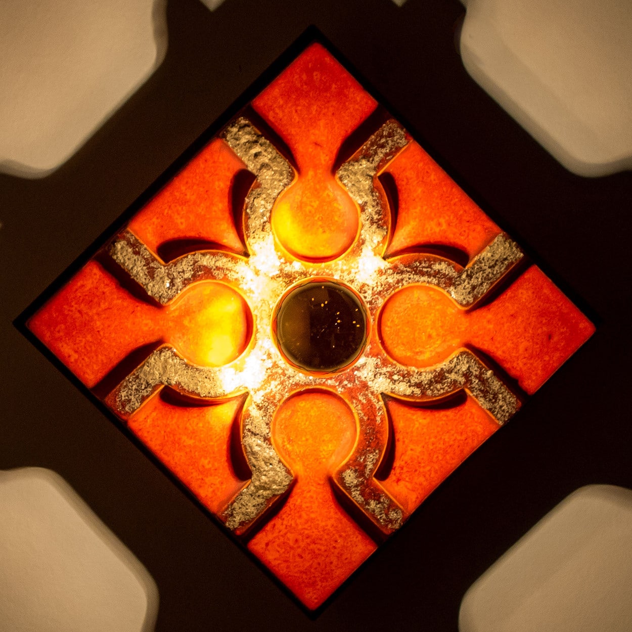 Fat Lava Brown and Red Ceramic Geometric Wall Light, West-Germany