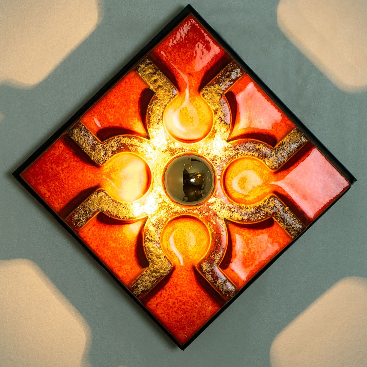 Fat Lava Brown and Red Ceramic Geometric Wall Light, West-Germany