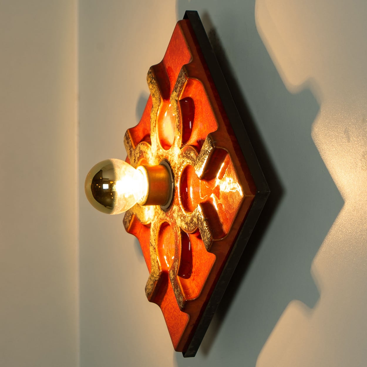 Fat Lava Brown and Red Ceramic Geometric Wall Light, West-Germany