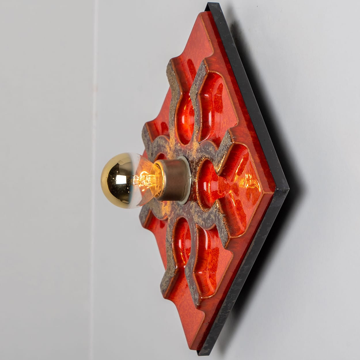 Fat Lava Brown and Red Ceramic Geometric Wall Light, West-Germany