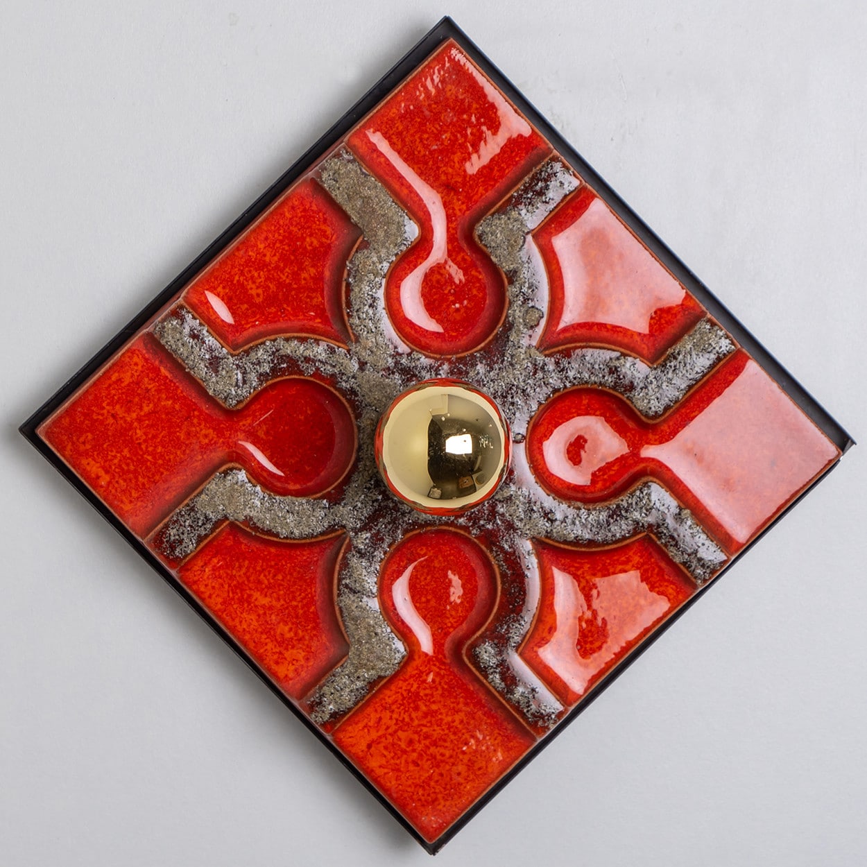 Fat Lava Brown and Red Ceramic Geometric Wall Light, West-Germany