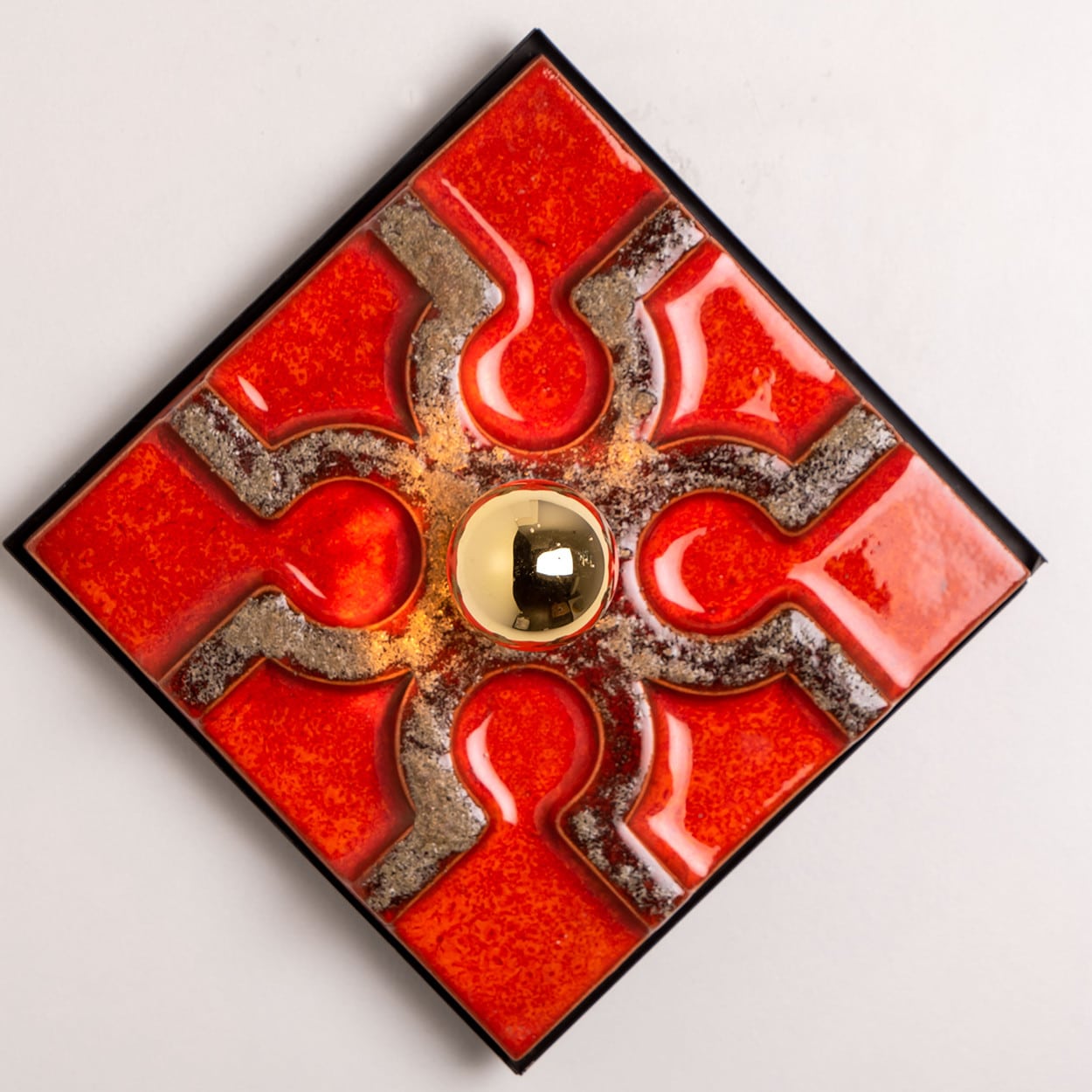 Fat Lava Brown and Red Ceramic Geometric Wall Light, West-Germany