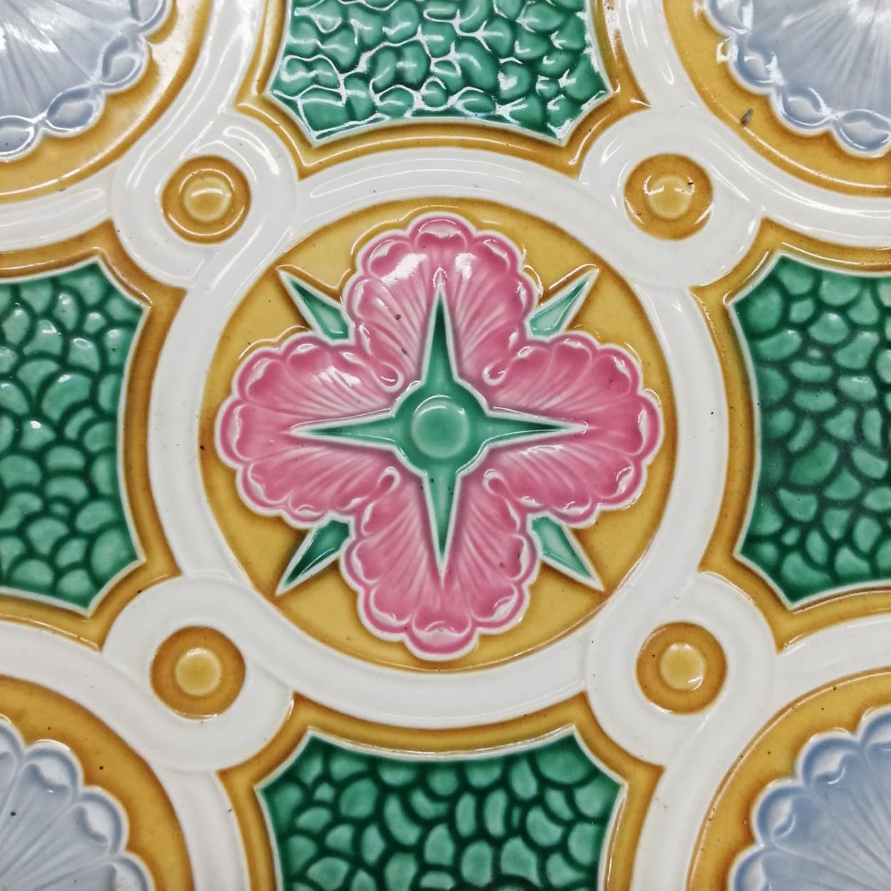 Colorful Antique Ceramic Tiles by Faiencerie de Bouffioulx, Belgium 1920s