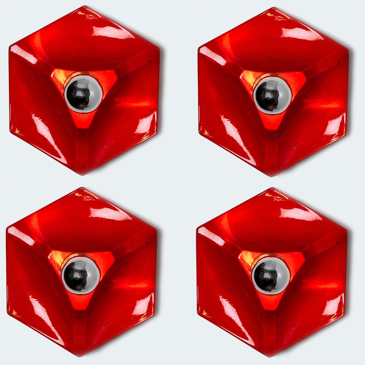 1 of the 4  Red Ceramic Wall Lights, West-Germany