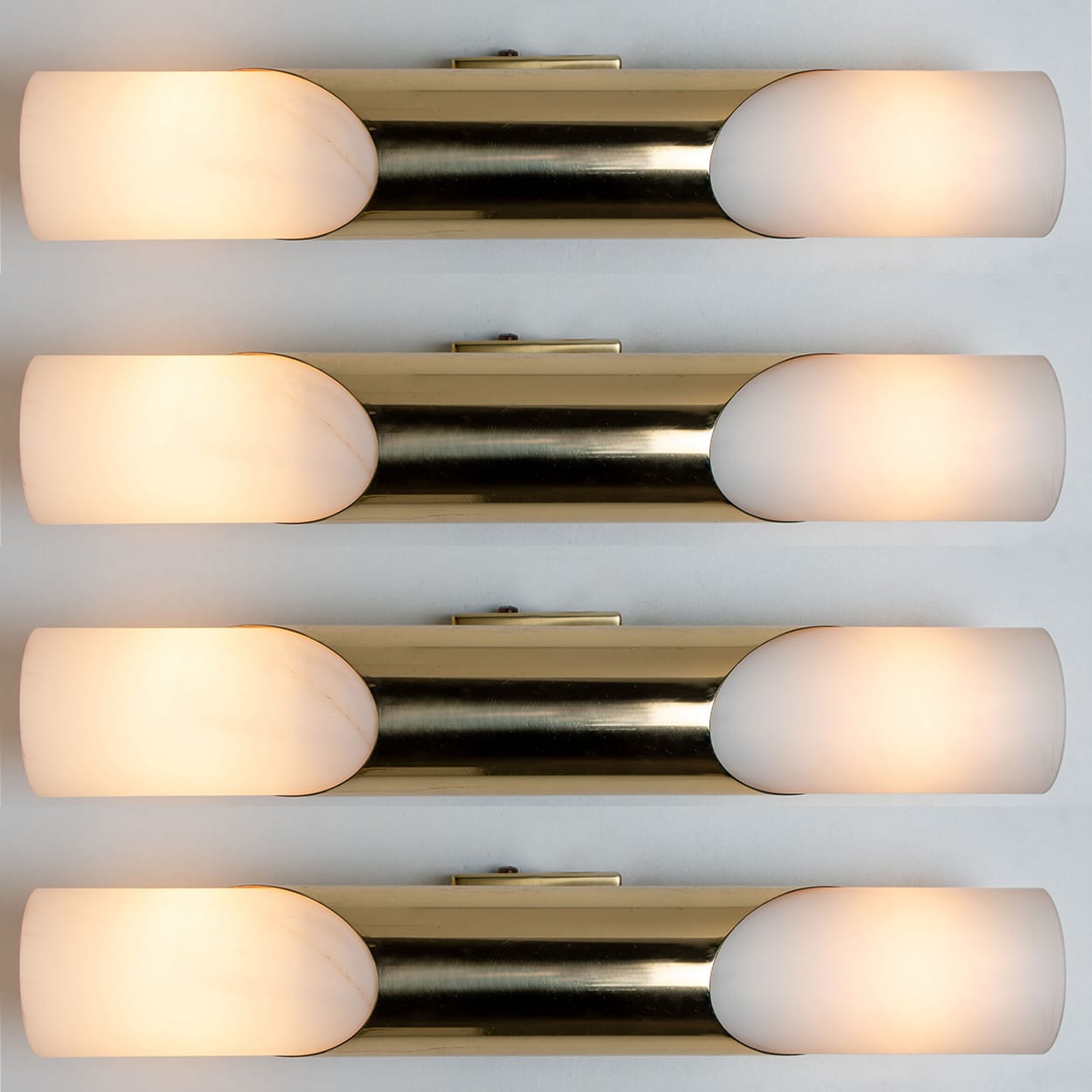 Milkglass and Brass Wall Sconces, 1970s